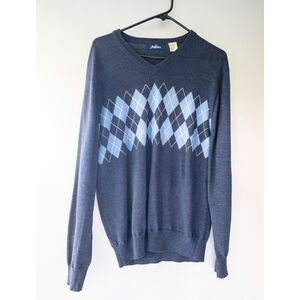 Jack Nicklaus Argyle Vintage 100% Wool Classic Preppy Blue V-Neck Golf Sweater M